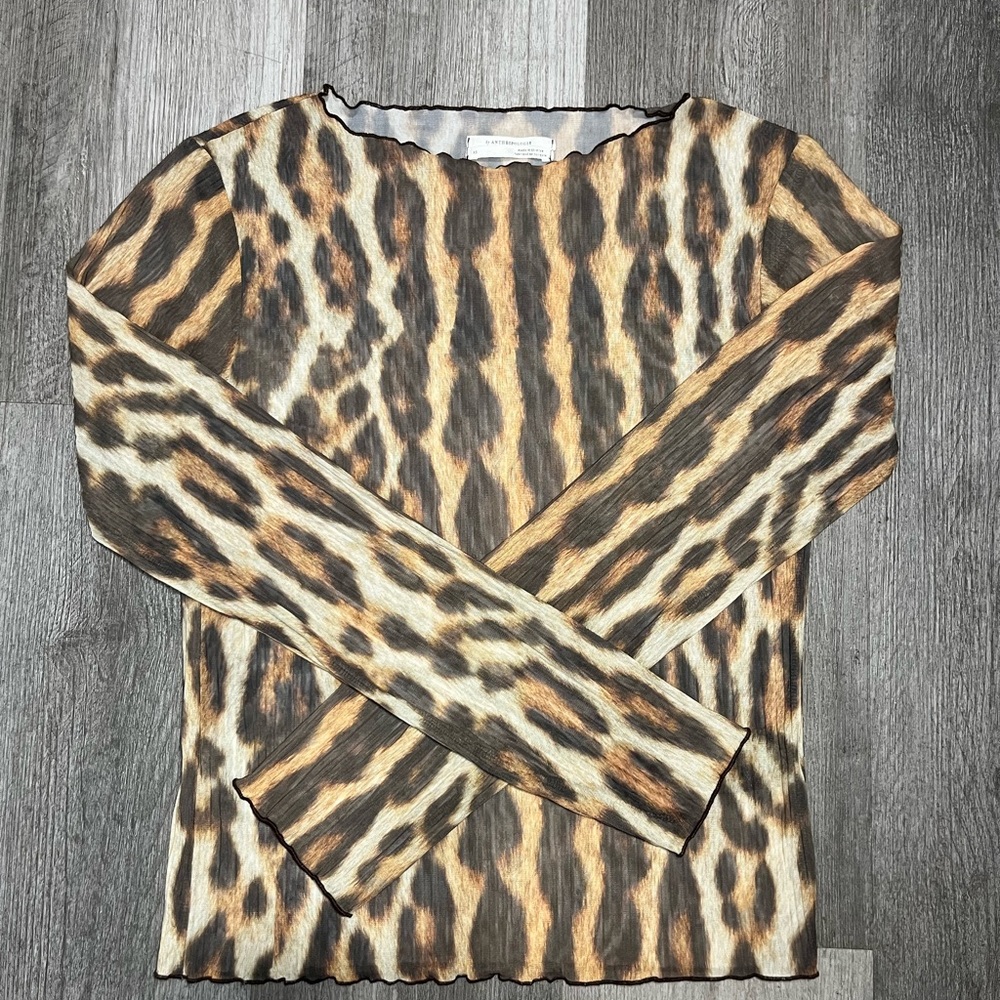 ANTHROPOLOGIE Leopard Print Long Sleeve Top - Animal Print